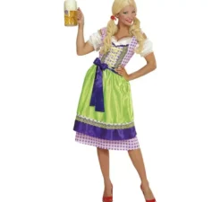Costume Dirndl verde e blu con grembiule per donna
