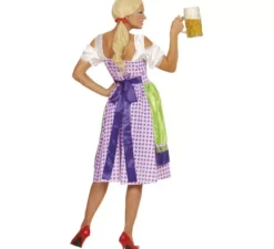 Costume Dirndl verde e blu con grembiule per donna