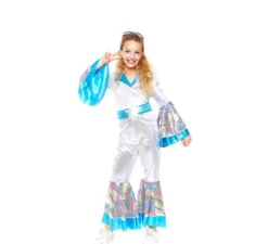 Costume Disco Girl argento e blu per bambina