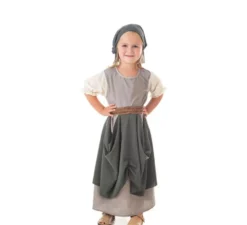 Costume grigio da fruttiera medievale con sciarpa per bambina