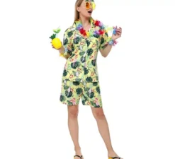 Costume hawaiano floreale stampato verde per donna
