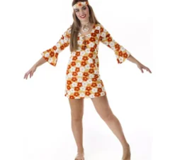 Costume hippie vestito arancione con fiori per donna
