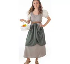 Costume medievale grigio da fruttiera con sciarpa per donna