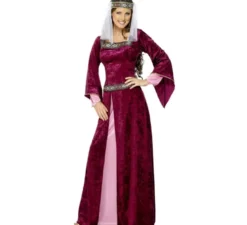 Costume medievale medievale di borgogna per donna