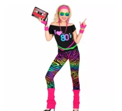 Costume nero con stampa alla moda anni '80 per donna