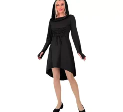 Costume o abito medievale nero con cappuccio per donna