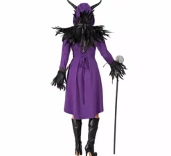 Costume o abito medievale viola con cappuccio per donna