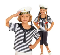 Costume o kit da marinaio a righe classico per bambini: maglietta e berretto