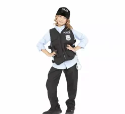 Costume o kit da poliziotto per bambini: gilet, berretto, manganello, manette