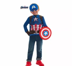 Costume o kit di Capitan America per bambini: maglietta, scudo, maschera e guanti