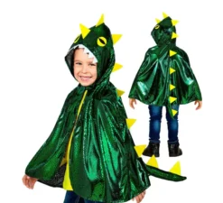 Costume o Poncho di Drago Verde Brillante con Cappuccio per bambini