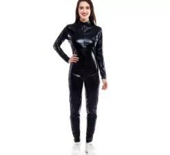 Costume o tuta da donna con chiusura frontale metallizzata nera