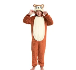 Costume pigiama a tutina marrone con cappuccio per ragazzo