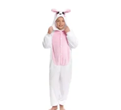 Costume pigiama da coniglio rosa con cappuccio per bambina