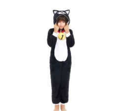 Costume pigiama da gatto nero con campanello per bambino