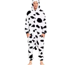 Costume pigiama da mucca maculata nera per uomo