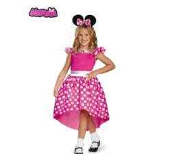 Costume rosa Minnie Mouse classico a pois per bambina