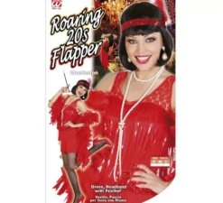 Costume rosso da Charleston anni '20 con copricapo per donna