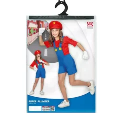 Costume rosso da Super Idraulico per bambina e adolescente