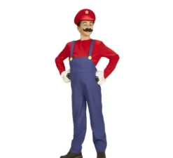 Costume rosso da Super Idraulico per bambini e ragazzi