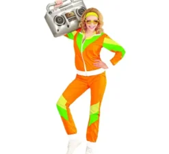 Costume tuta arancione e verde anni '80 per adulto