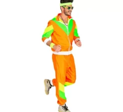 Costume tuta arancione e verde anni '80 per adulto