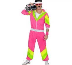 Costume tuta fucsia e verde anni '80 per adulto