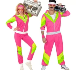 Costume tuta fucsia e verde anni '80 per adulto