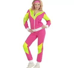 Costume tuta fucsia e verde anni '80 per adulto