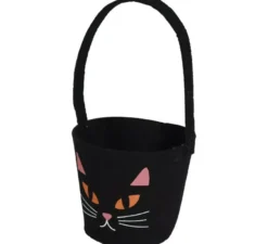 Cubo Zucca Gatto in Feltro Nero 13x10 cm