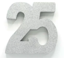 Decoro per tavola Numero 25 Argento di SCHIUMA di 202x205x30 mm
