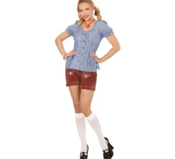 Denim scozzese blu o camicetta bavarese da donna
