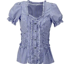Denim scozzese blu o camicetta bavarese da donna