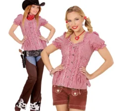 Denim scozzese rosso o camicetta bavarese da donna