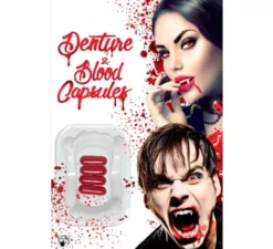 Dentiera da vampiro con 4 capsule di sangue