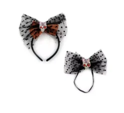 Diadema e papillon con teschi e pois