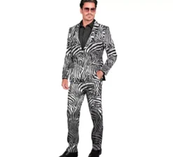 Divertente abito da festa per uomo con stampa animalier color argento