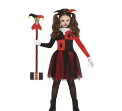 Elegante costume da Arlecchino rosso e nero per bambina