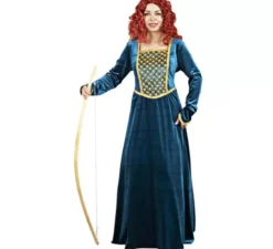Elegante costume da cortigiana medievale blu per donna