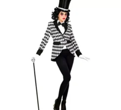 Elegante costume o giacca scozzese da arlecchino per donna