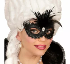 Elegante maschera nera con piume