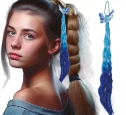 Extension per capelli blu con farfalla, 35 cm