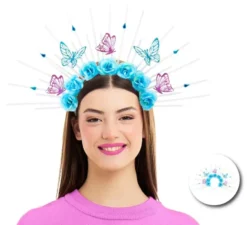 Fascia per capelli con farfalla primaverile floreale blu