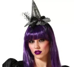 Fascia per capelli in argento con mini cappello da strega