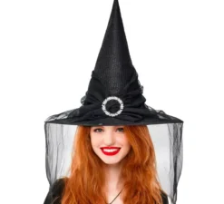 Fibbia per cappello da strega nera con tulle