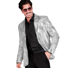 Giacca da uomo alla moda da discoteca con paillettes argento