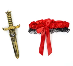 Giarrettiera rossa con pugnale d'oro per adulti