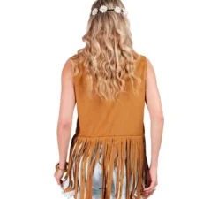 Gilet hippie marrone con fiori per donna