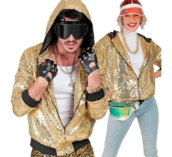 Giubbotto bomber dorato con cappuccio e paillettes per adulto