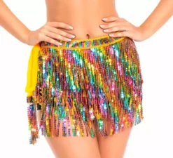 Gonna da donna con paillettes e frange in vari colori